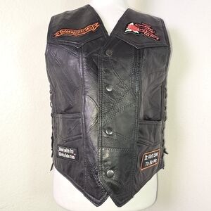 Diamond Plate Genuine Leather Lady Rider Biker Vest Size S